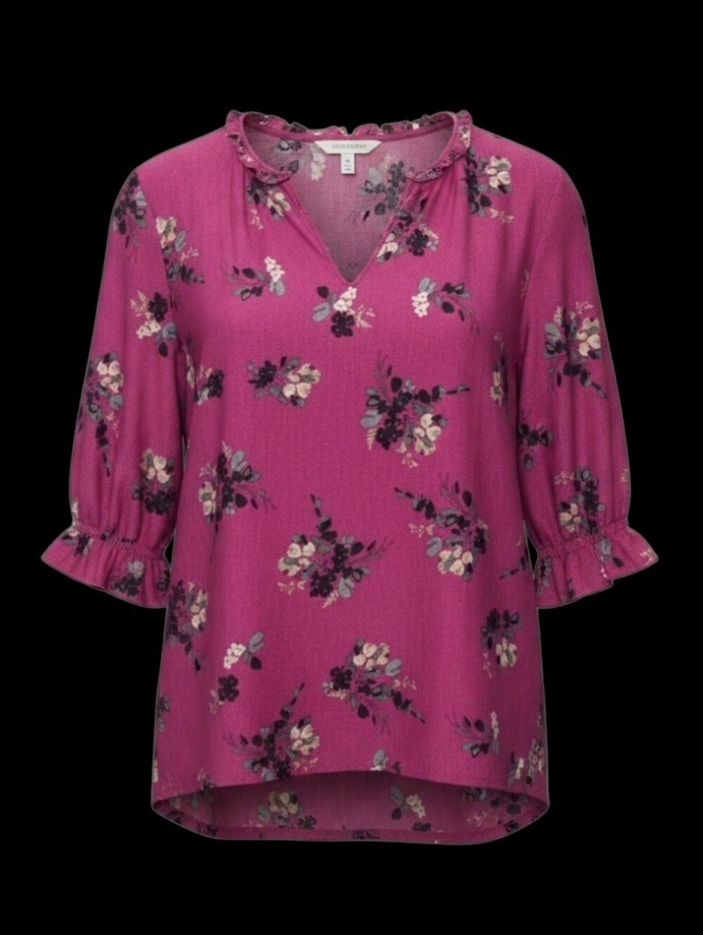 Women's Floral Ruffle-Trim Blouse - Magenta
